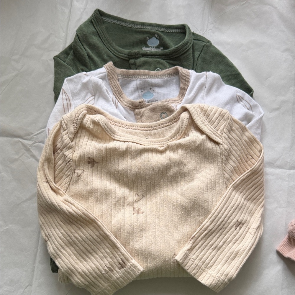 Cloud Island Long Sleeve Kids Tees - Green, White, and Cream